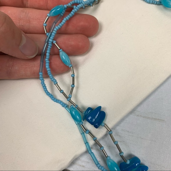 Vintage Blue Beaded Multi Strand Necklace - Picture 7 of 9